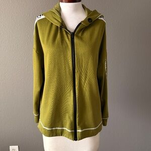 Fendi Women's Green Tape Logo Stripe Zip Up Hoodie Sz M Fall Cozy